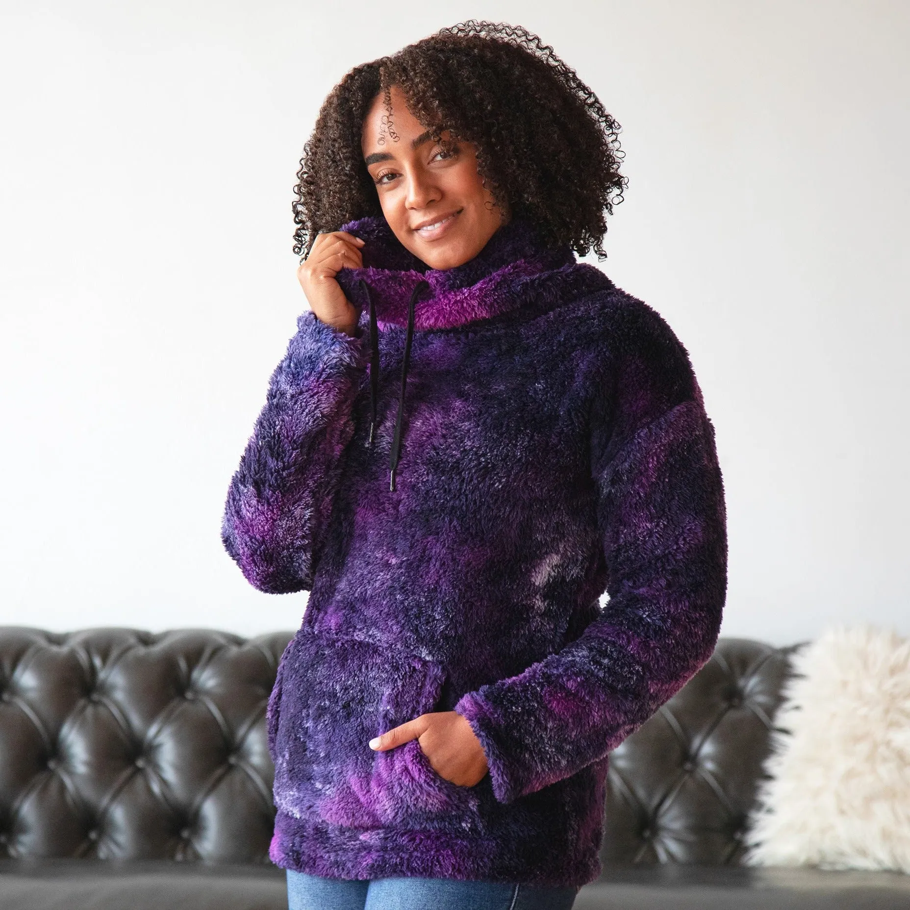 Tie-Dye Fleece Cowl Neck Pullover