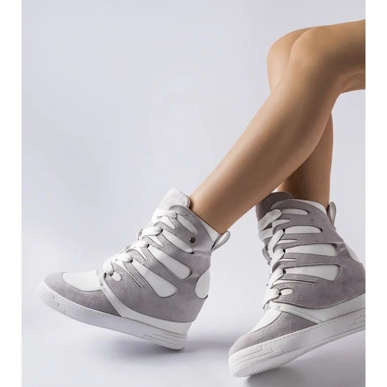 White and gray Pantaleone wedge sneakers grey