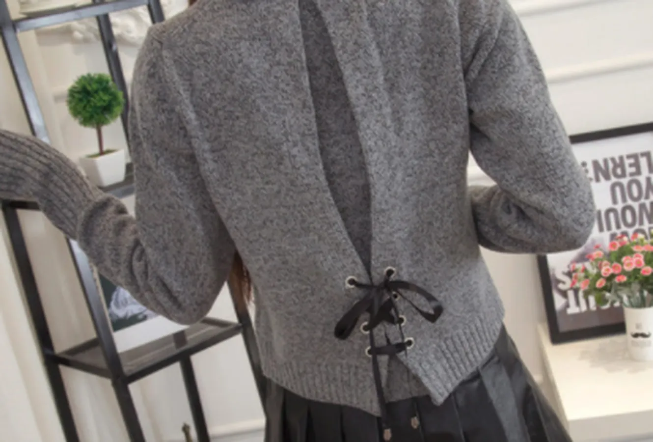 Winter Pullover with Back Tie and Bowknot