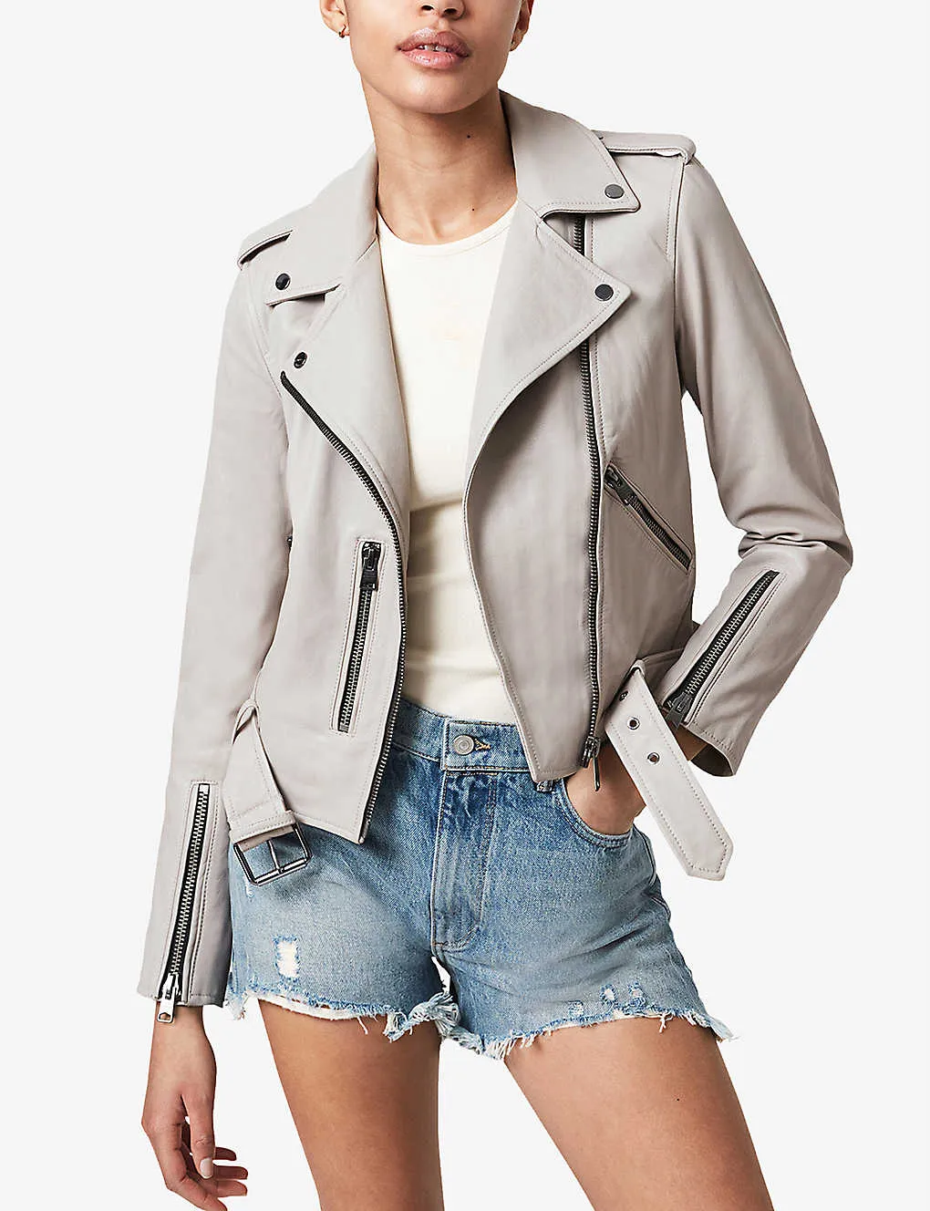 Women’s White Leather Biker Jacket