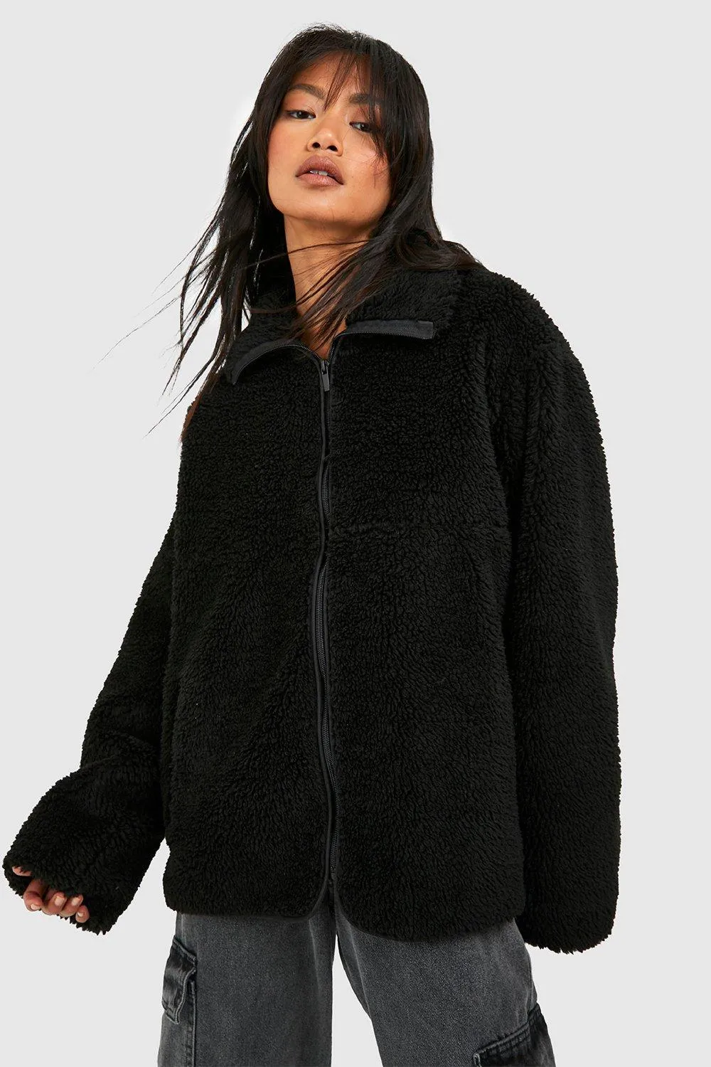 Zip Detail Faux Fur Teddy Jacket